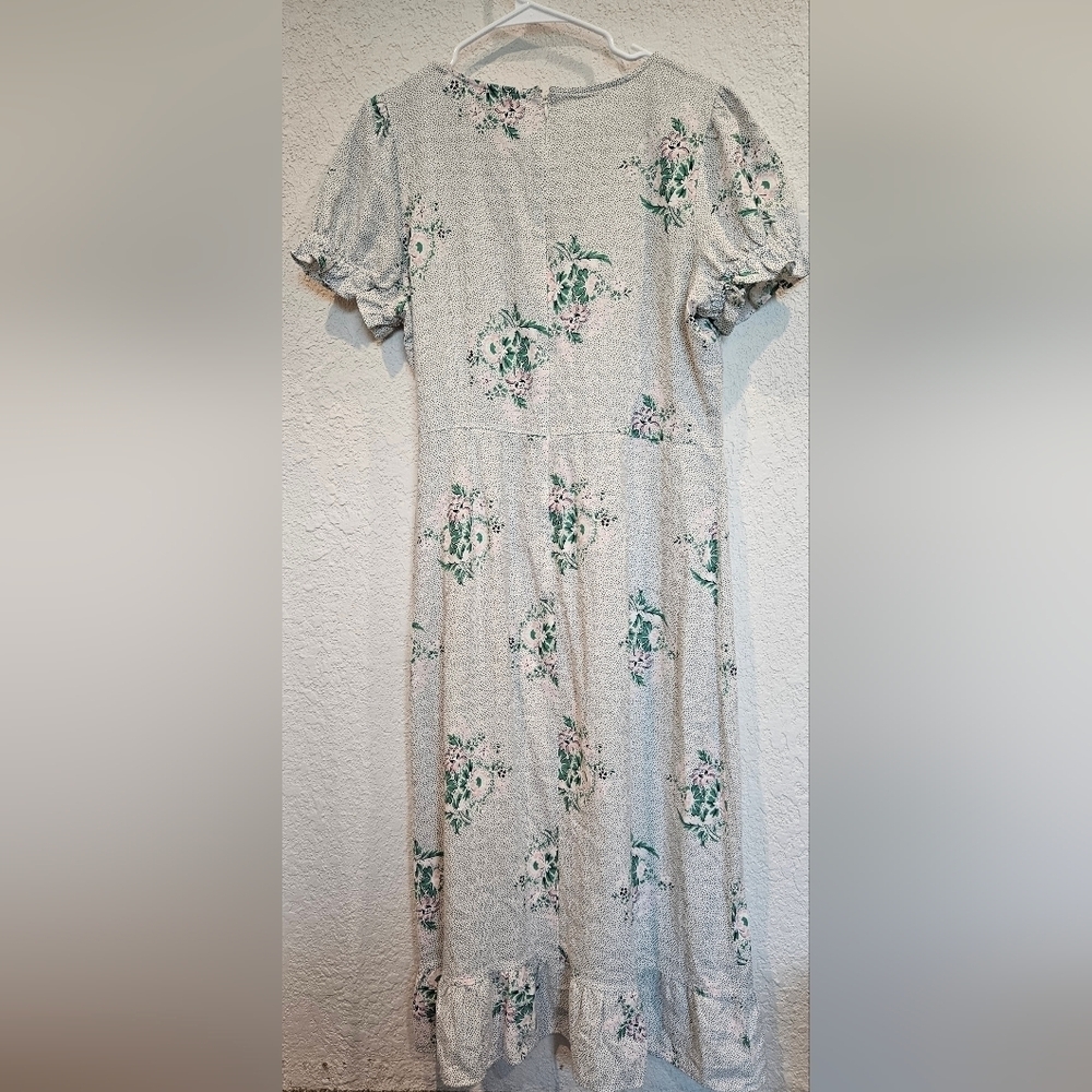 Loft Midi Short Sleeve Wrap Floral Dress Linen Blend Size 12 - Picture 3 of 4